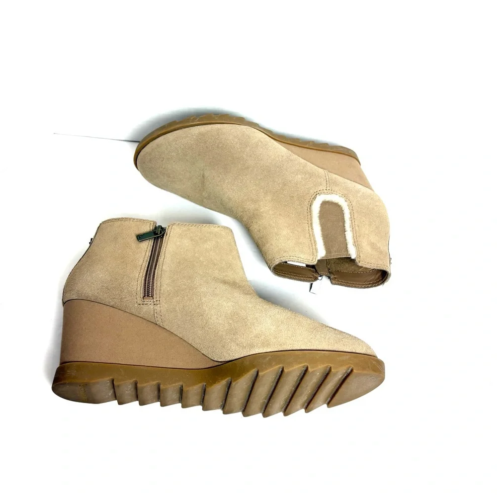 UGG Koolaburra Wedge Boots Yonela Ortholite Tan Suede Ankle Zip Womens 11 Winter
